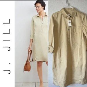 J. Jill Live-In Chino Tab Sleeve Shirtdress Tan Khaki Womens Size 6